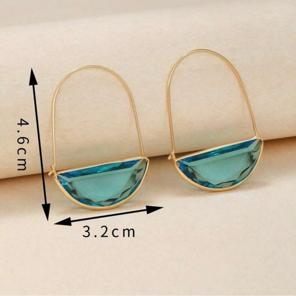 Gold and Blue Faceted Glass Hoop Earrings - Picture 3 of 5